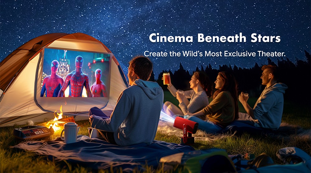 SkyEcho FreeONE Portable Projector, 350 ASNI Lumens, Native 720P, 2*5W Speakers, Auto-Focus, Auto Keystone, 270° Rotation Stand, Android OS - Red, US Plug