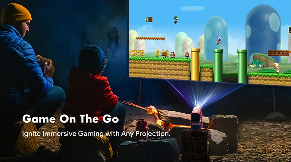 SkyEcho FreeONE Portable Projector, 350 ASNI Lumens, Native 720P, 2*5W Speakers, Auto-Focus, Auto Keystone, 270° Rotation Stand, Android OS - Red, US Plug