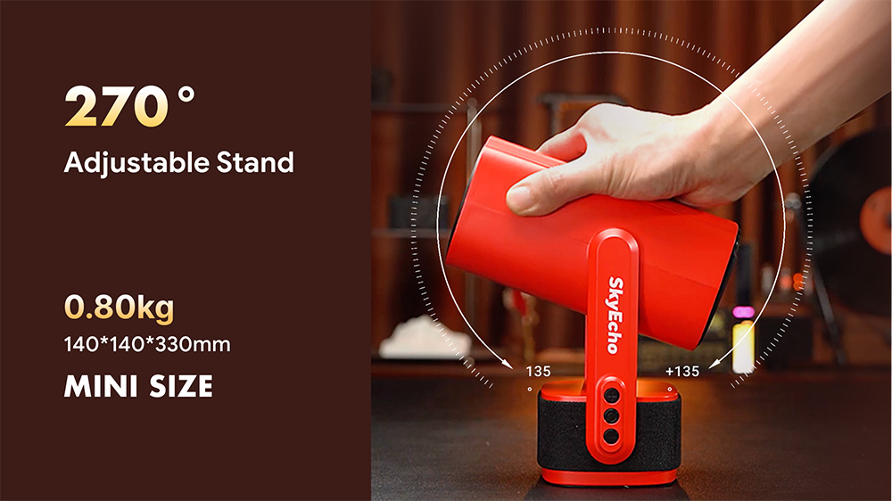 SkyEcho FreeONE Portable Projector, 350 ASNI Lumens, Native 720P, 2*5W Speakers, Auto-Focus, Auto Keystone, 270° Rotation Stand, Android OS - Red, US Plug
