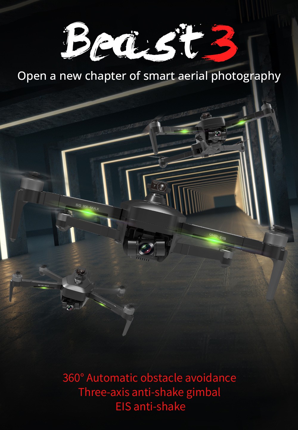 ZLL SG906 MAX Beast 3 RC Drone, 360° Automatic Obstacle Avoidance, 3-axis Mechanical Gimbal, EIS Anti-shake, 4K Cameras, GPS Positioning - 2 Batteries