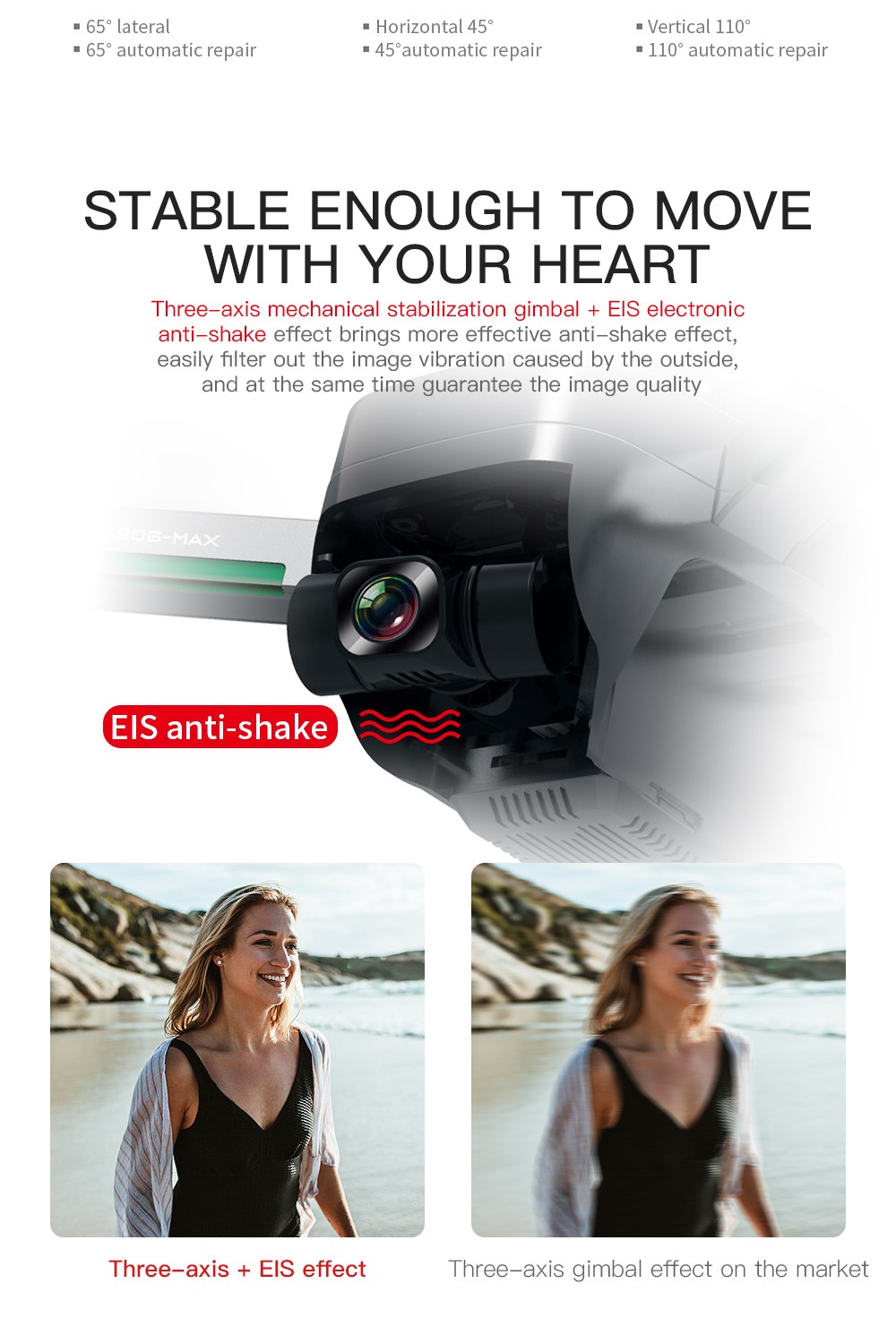ZLL SG906 MAX Beast 3 RC Drone, 360° Automatic Obstacle Avoidance, 3-axis Mechanical Gimbal, EIS Anti-shake, 4K Cameras, GPS Positioning - 2 Batteries