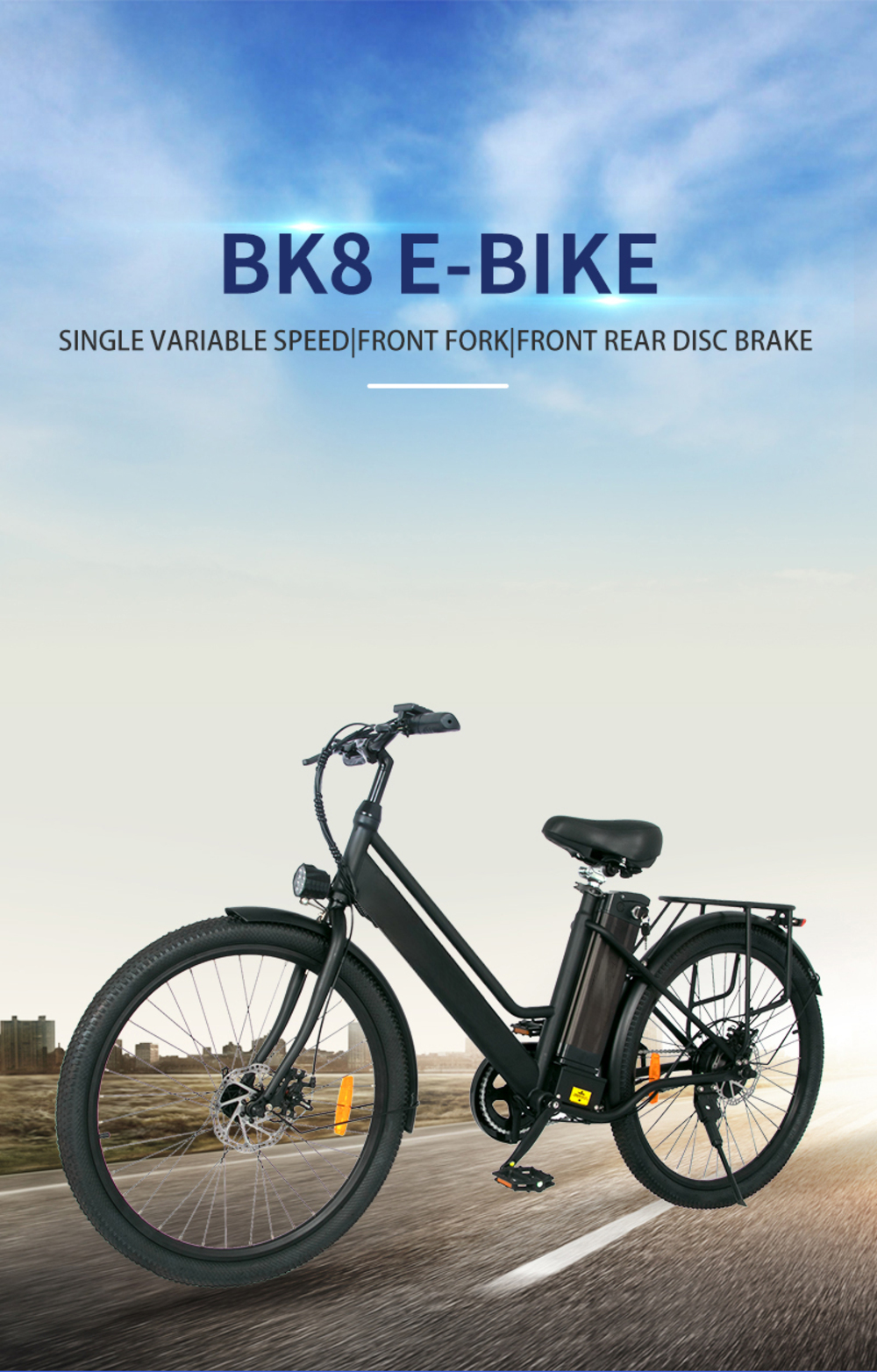 ONESPORT BK8 26 inch Electric Bike 36V 10.4Ah Battery 350W Motor 25km/h 50KM Max Mileage 120KG Max Load Disc Brake - Black