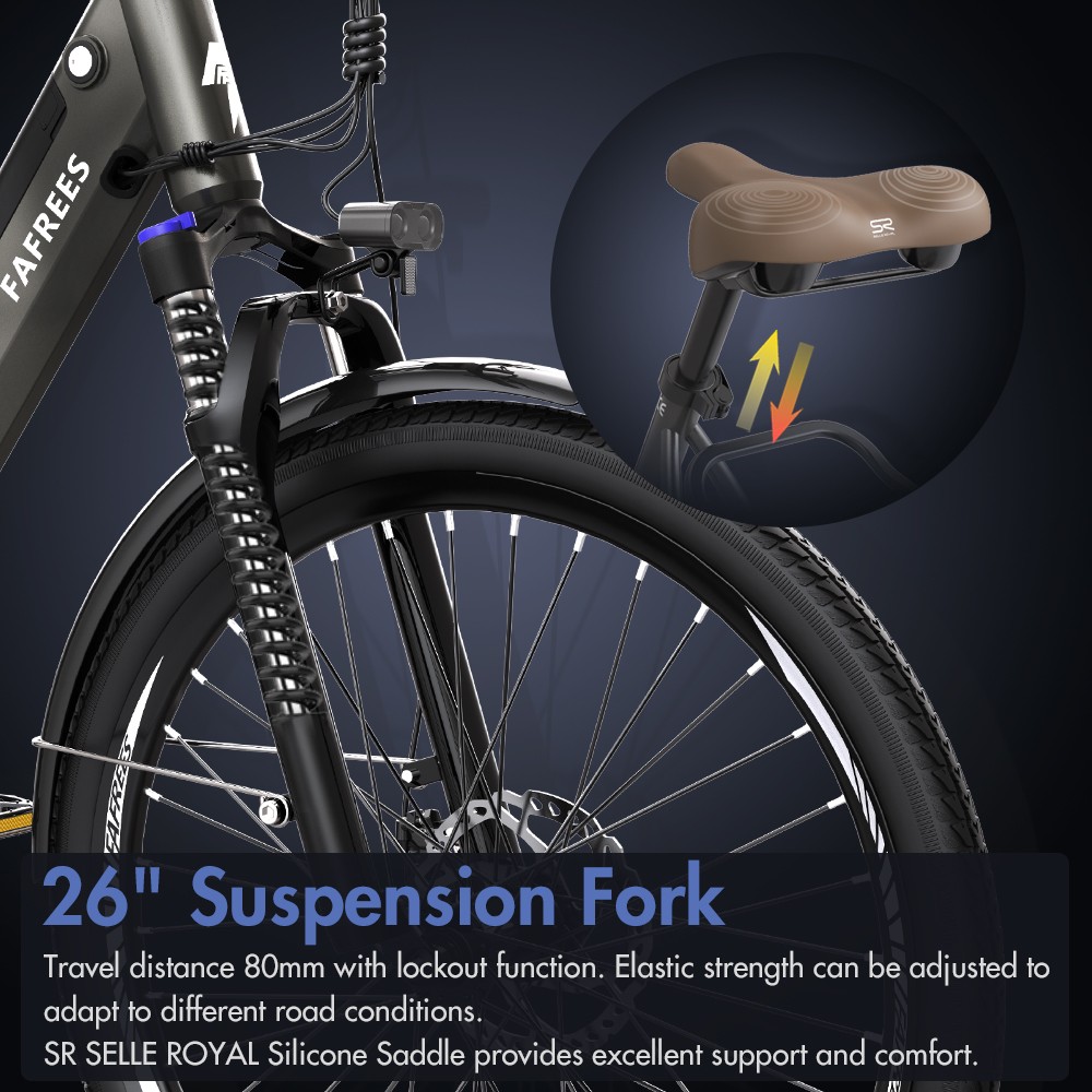 Fafrees F26 Pro City E-Bike 26 Inch Step-through Electric Bicycle 25Km/h 250W Motor 36V 14.5Ah Embedded Removable Battery Shimano 7 Speed Dual Disc Brakes APP Connect - Golden