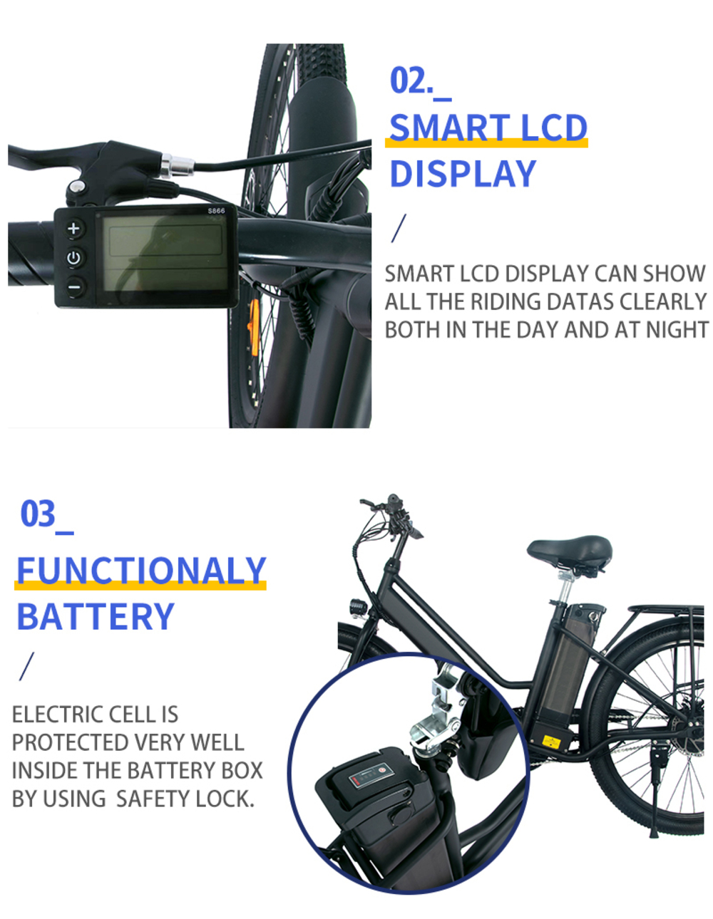 ONESPORT BK8 26 inch Electric Bike 36V 10.4Ah Battery 350W Motor 25km/h 50KM Max Mileage 120KG Max Load Disc Brake - Black