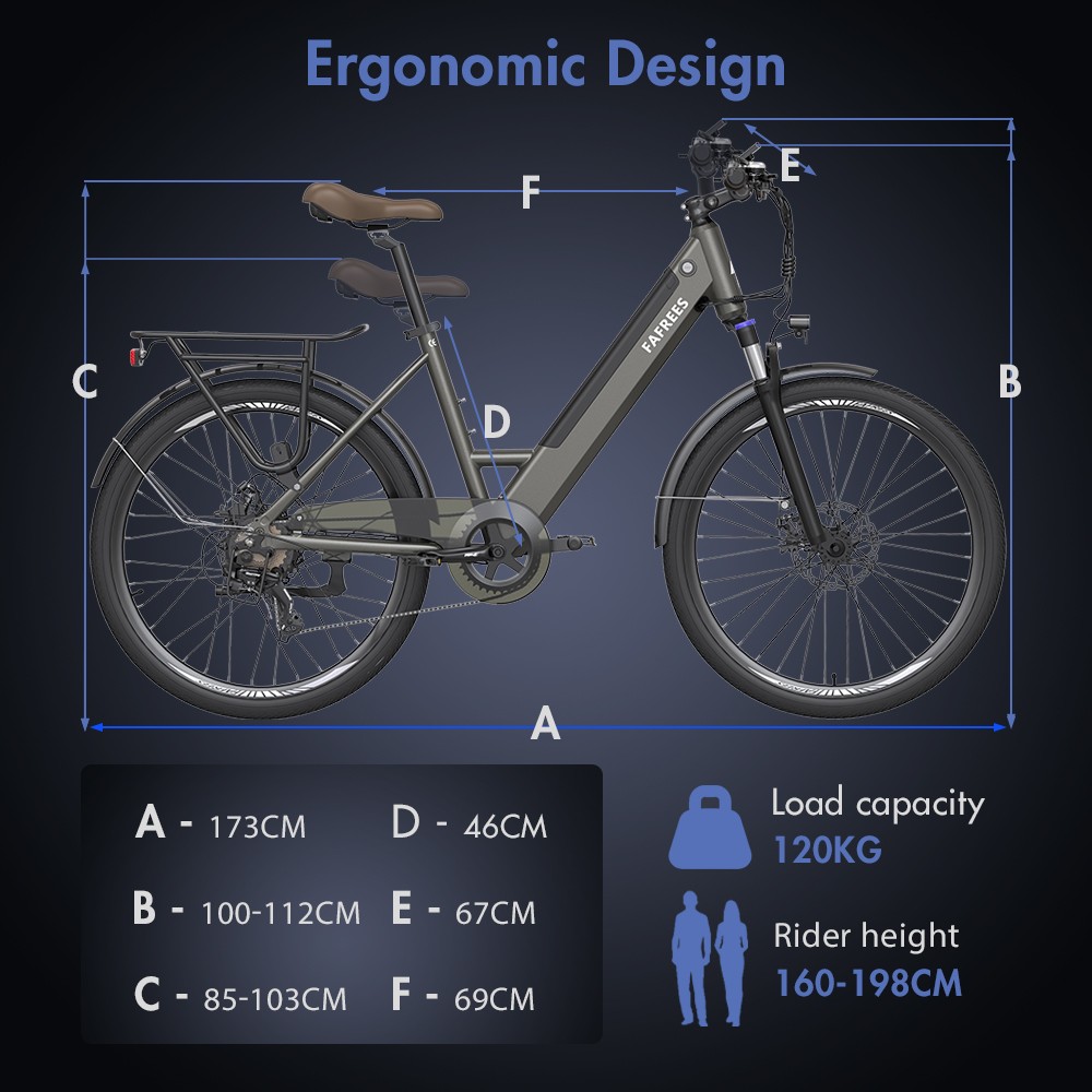 Fafrees F26 Pro City E-Bike 26 Inch Step-through Electric Bicycle 25Km/h 250W Motor 36V 14.5Ah Embedded Removable Battery Shimano 7 Speed Dual Disc Brakes APP Connect - Grey