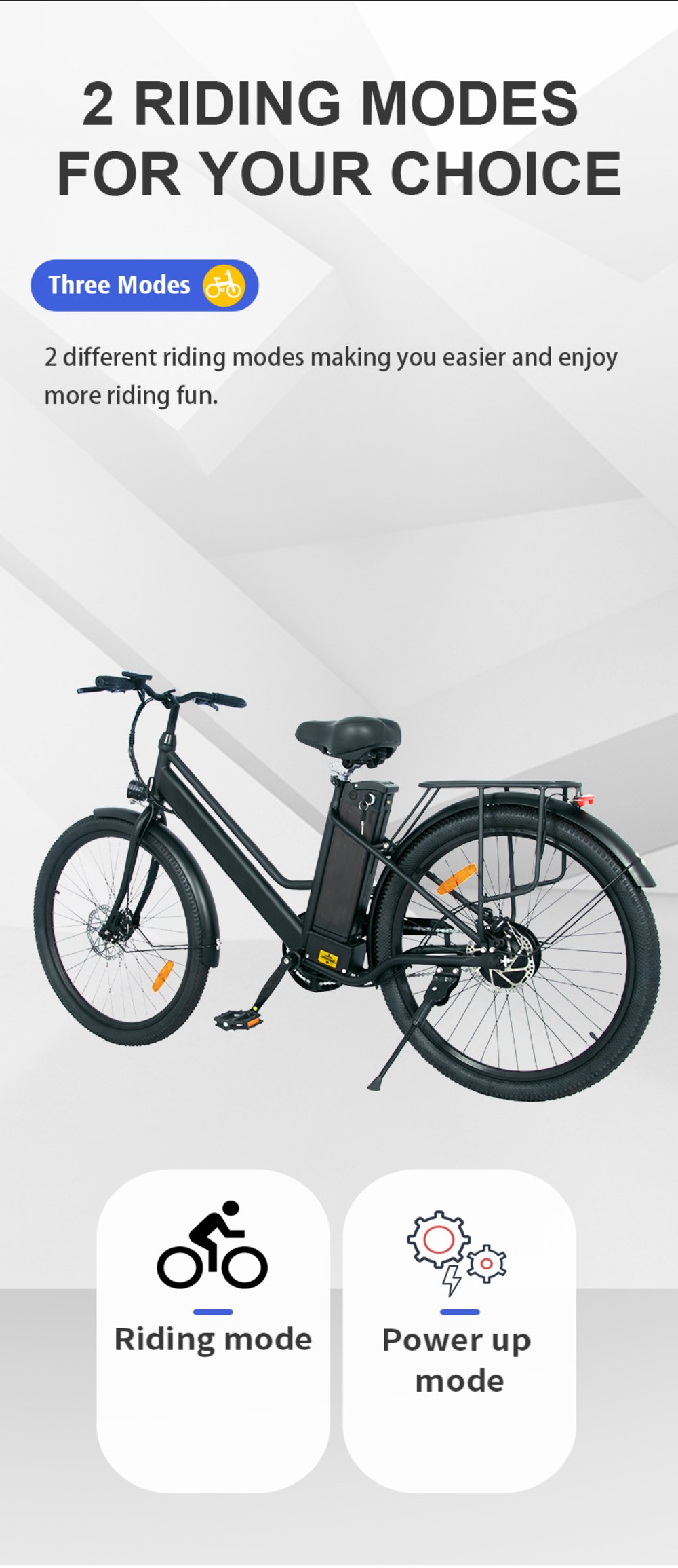 ONESPORT BK8 26 inch Electric Bike 36V 10.4Ah Battery 350W Motor 25km/h 50KM Max Mileage 120KG Max Load Disc Brake - Black