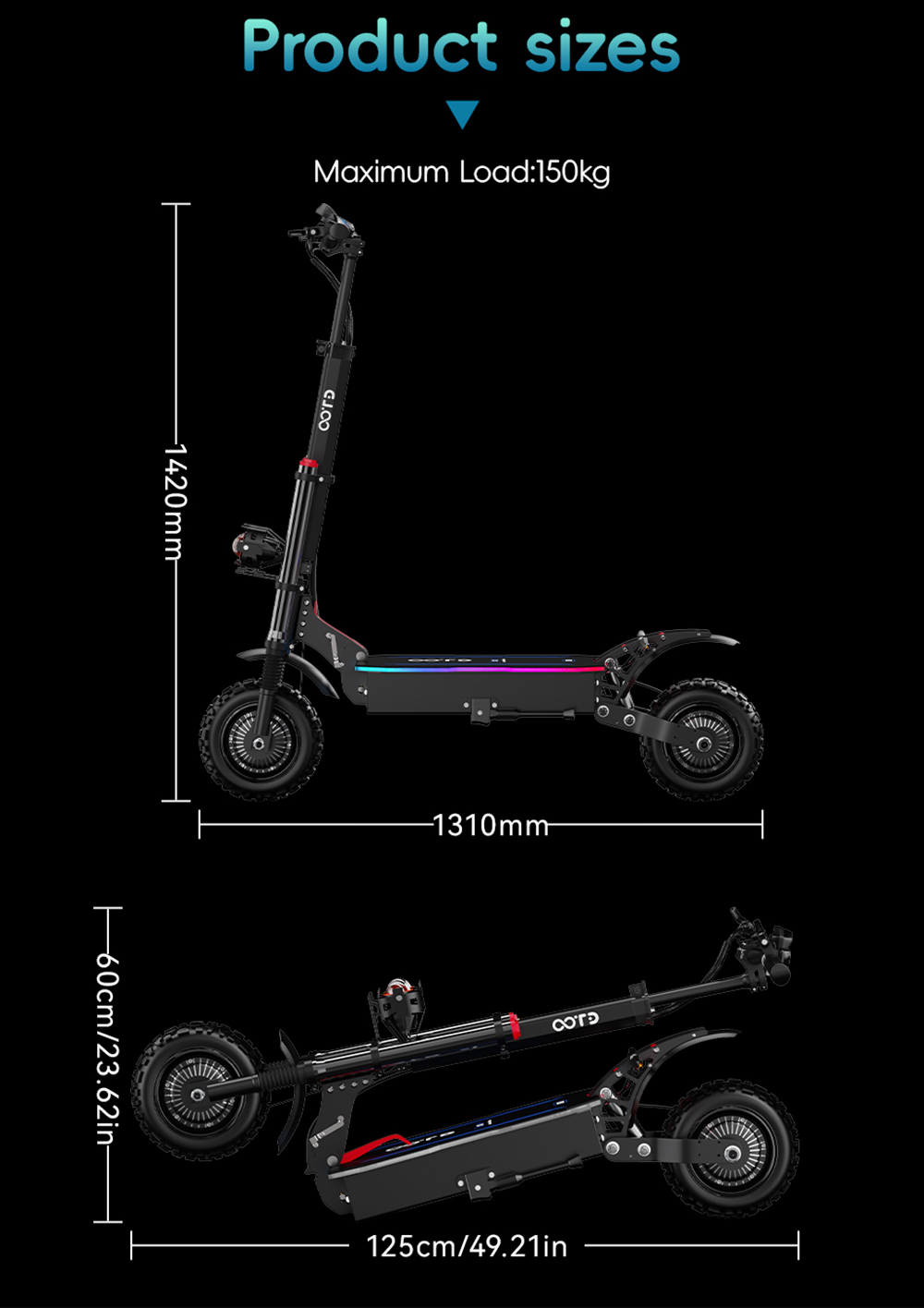 OOTD D88 Electric Scooter 11 Inch Off-Road Tires 2800W*2 Dual Motor 85km/h Max Speed 60V 35Ah Battery for 80km - 100km Range 150KG Max Load Double Absorbers with Seat NFC Lock