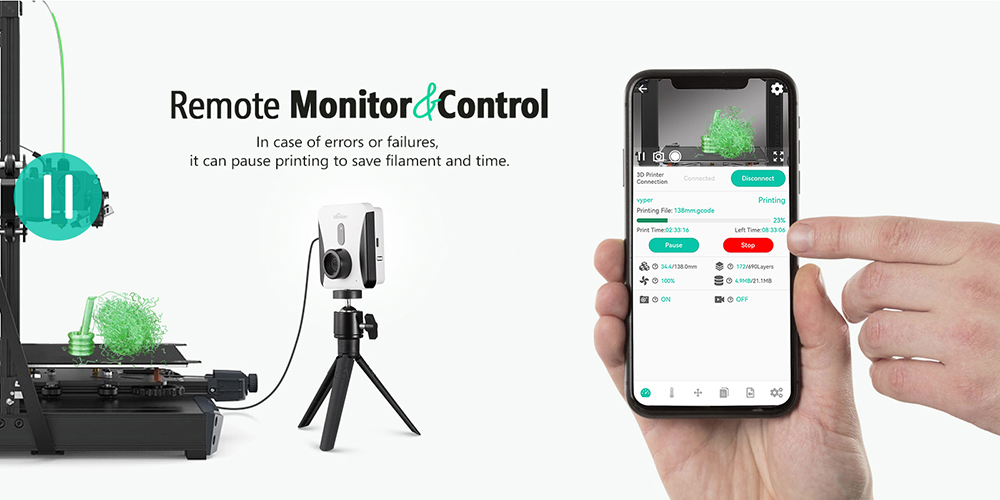 Mintion Beagle V2 3D Printer Camera, Support Klipper, 1080P Video Resolution, Manual Focus, WiFi Remote Control, Auto Time-Lapse Video, Electronic Zoom, Night Vision, PC/Mobile Connection