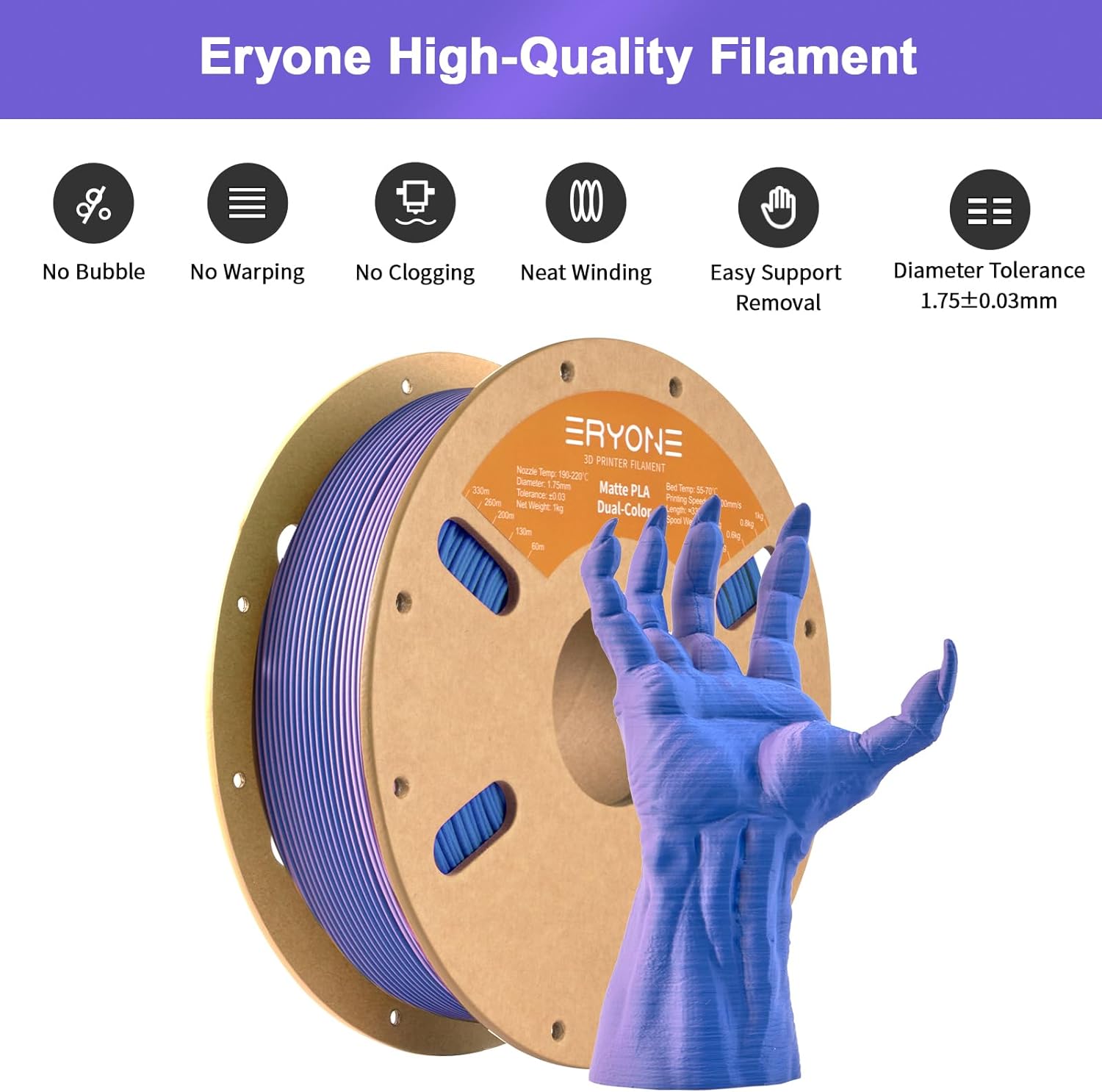4kg ERYONE Matte PLA Filament - (1kg Rose Pink and Sage + 1kg Blue and White + 1kg Pink and Blue + 1kg Pink and Matte White)
