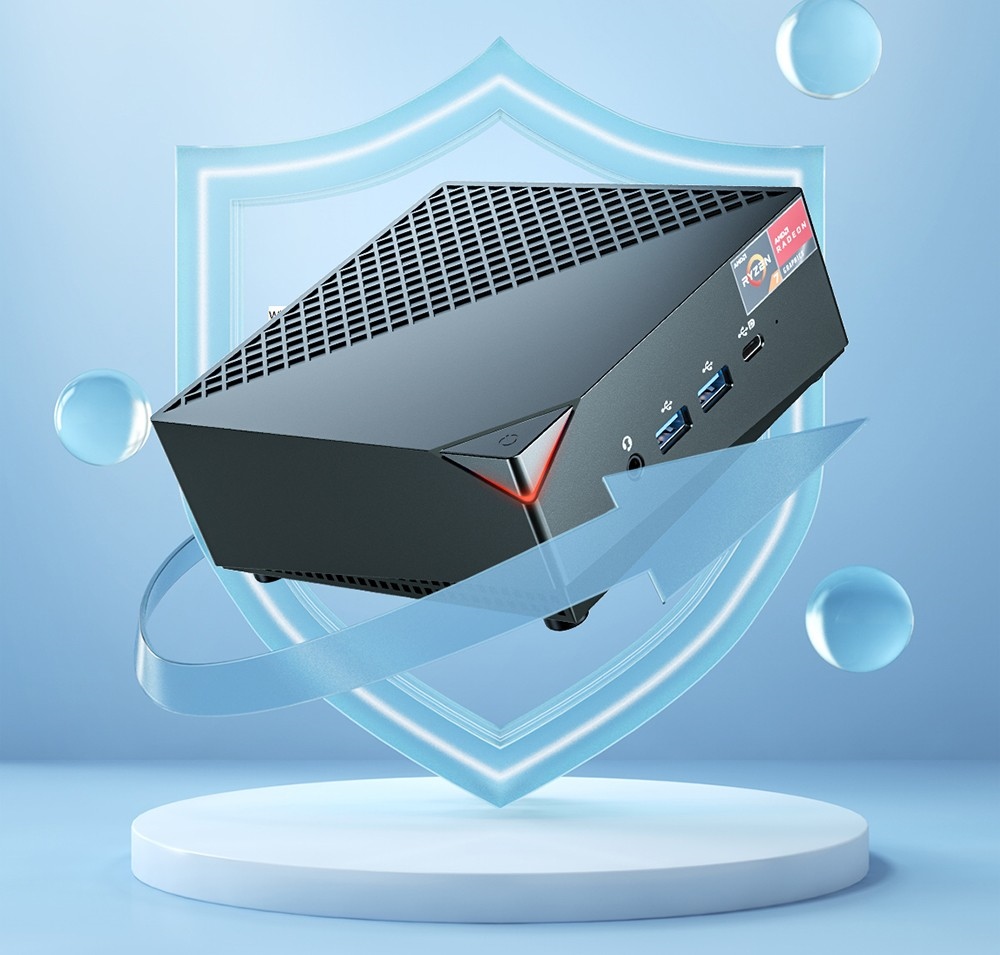 MN57 Mini PC, AMD R7 5700U 8 Cores up to 4.3GHz, 16GB DDR4 RAM 512GB SSD, WiFi 6 Bluetooth 5.2, 2.5Gbps+1Gbps Dual LAN, 2*USB2.0 2*USB3.0 1*Headphone Jack, HDMI Type-C DP 4K Triple Display - EU