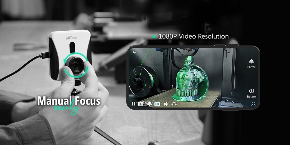 Mintion Beagle V2 3D Printer Camera, Support Klipper, 1080P Video Resolution, Manual Focus, WiFi Remote Control, Auto Time-Lapse Video, Electronic Zoom, Night Vision, PC/Mobile Connection