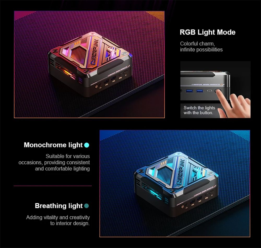 MN78 Gaming Mini PC with RGB Light, AMD Ryzen 7 7840HS Octa-Core 16 Threads Up to 5.1GHz, 32GB DDR5 RAM 1TB M.2 SSD, Windows 11 Pro, WiFi6 Bluetooth5.2, HDMI USB4 DP 4K@60Hz Triple Display, USB4*1 USB3.2*2 USB2.0*2 HDMI*1 LAN*2 - Black, EU