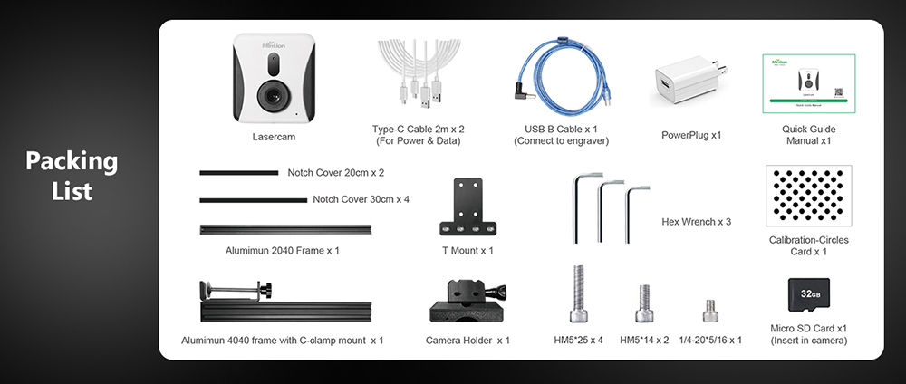 Mintion Lightburn Camera, 1080P Resolution, Fit Into Enclosure,2.4GHz & 5GHz Dual Band WiFi, Remote Monitor and Control, Precise Positioning, Image Tracing, Batch Engraving, Auto Timelapse Video, Lightburn Wireless Bridge