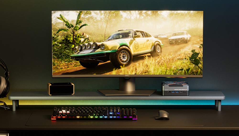 GOD57 Mini PC, AMD Ryzen 7 5700U 8 Cores Up to 4.3GHz, 16GB RAM 512GB SSD, WiFi 6 Bluetooth 5.2, HDMI/DP/Type-C 4K@60Hz Triple Display, 2*USB 3.2 2*USB 2.0, 1*1000M RJ45 1*2.5G RJ45, 1*3.5mm Headphone Jack, RGB Light, 65W Charging - EU Plug