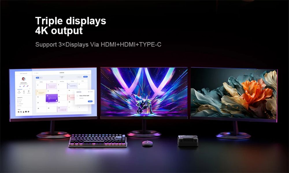 MN78 Gaming Mini PC with RGB Light, AMD Ryzen 7 7840HS Octa-Core 16 Threads Up to 5.1GHz, 32GB DDR5 RAM 1TB M.2 SSD, Windows 11 Pro, WiFi6 Bluetooth5.2, HDMI USB4 DP 4K@60Hz Triple Display, USB4*1 USB3.2*2 USB2.0*2 HDMI*1 LAN*2 - Black, EU