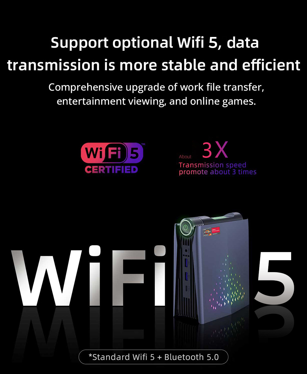 OUVIS AMR5 Mini-PC, AMD Ryzen 7 5800U 8 Kerne bis zu 4,4 GHz, 16 GB RAM 512 GB SSD, HDMI+DP+Type-C Dreifach-Display, WiFi 5 Bluetooth 5.0, 4*USB 3.0, 1*LAN, 1*Audio, Silent/Balance/Performance-Modi – EU-Stecker