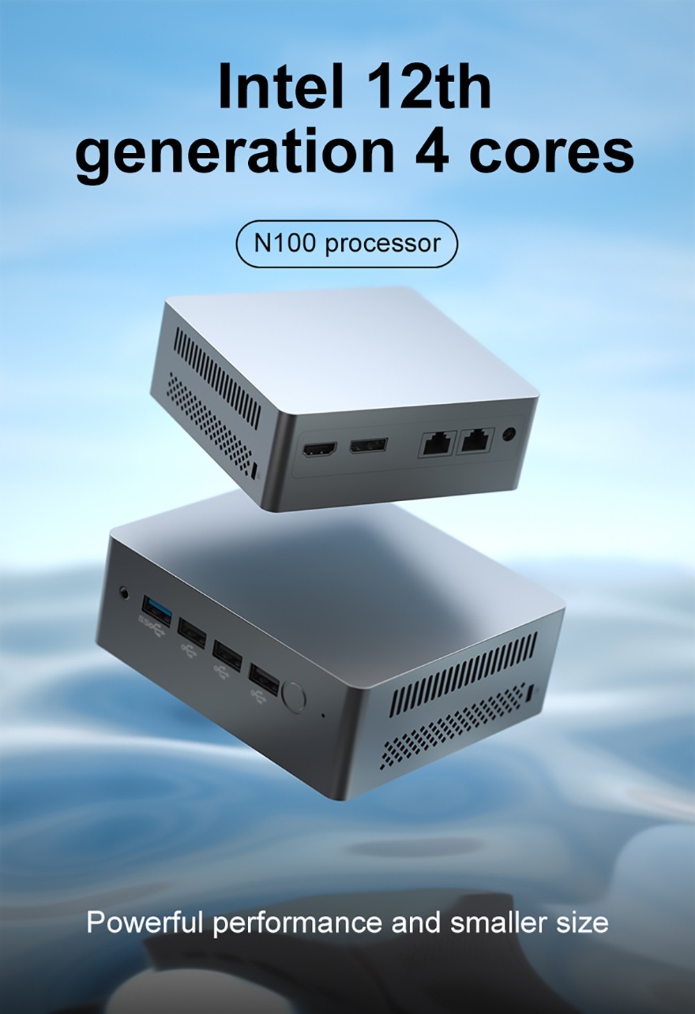 N100 Mini PC, Intel Alder Lake N100 4 Cores Up to 3.40GHz, 1*HDMI+1*DP 4K Dual Display, 16GB RAM 512GB SSD, WiFi 5 Bluetooth 4.2, 1*USB 3.0 3*USB 2.0 2*RJ45 - EU