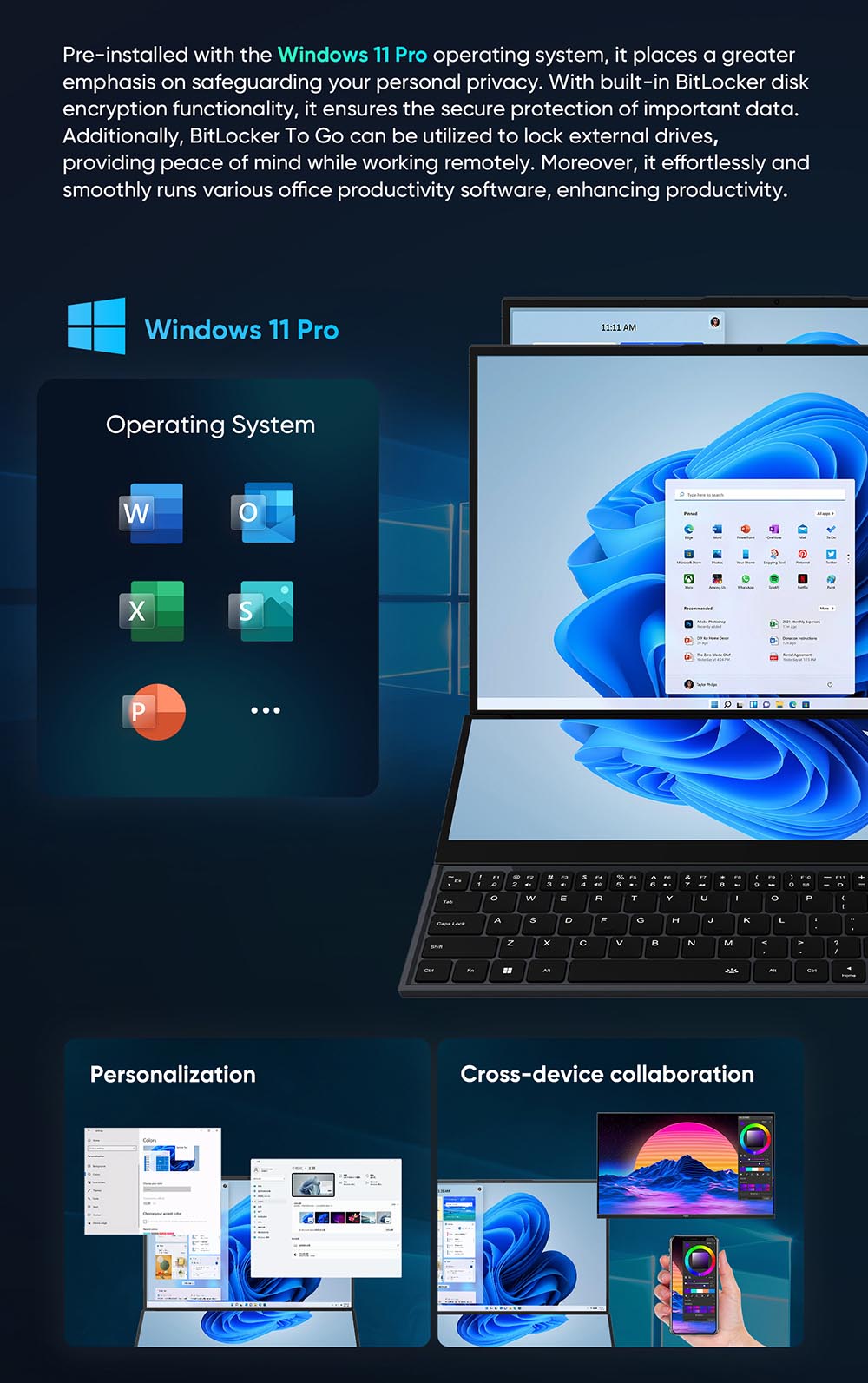 N-one NBook Fly Laptop, 16'' + 14'' Dual IPS Screen, Intel Core i7-10850H 6 Cores Up to 5.0 GHz, 16GB RAM 1TB SSD, Dual-band WiFi Bluetooth 4.2, 1*USB-C 3*USB3.0 1*HDMI 1*RJ45 1*Headphone Jack, 1MP Camera, Backlit Keyboard, 51WH Battery
