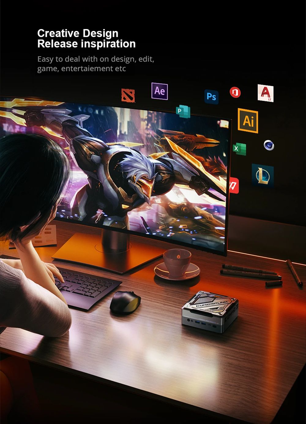 MN78 Gaming Mini PC with RGB Light, AMD Ryzen 7 7840HS Octa-Core 16 Threads Up to 5.1GHz, 32GB DDR5 RAM 1TB M.2 SSD, Windows 11 Pro, WiFi6 Bluetooth5.2, HDMI USB4 DP 4K@60Hz Triple Display, USB4*1 USB3.2*2 USB2.0*2 HDMI*1 LAN*2 - Black, EU