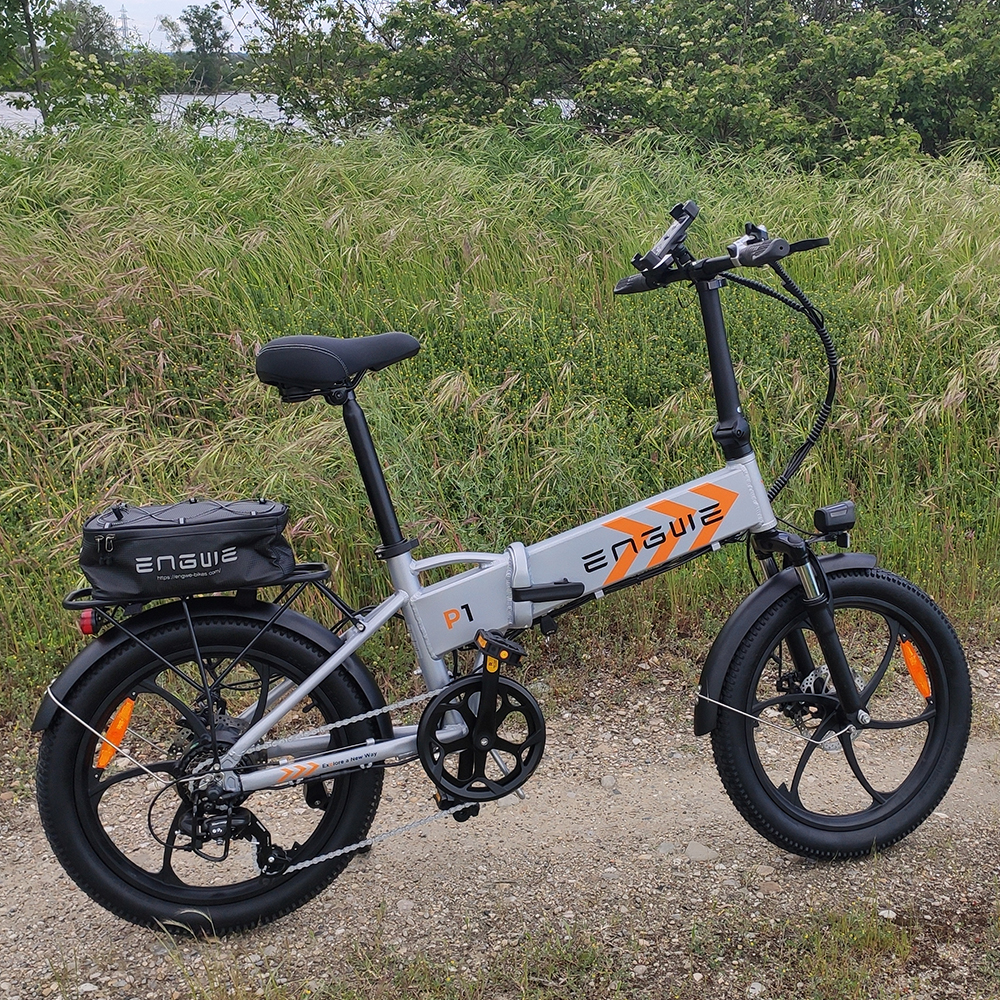 ENGWE P1 Folding Electric Bike 20*2.3 inch wide tires 250W Motor 36V 13Ah Battery 25km/h, Dual Disc Brake Aluminum Alloy Body Shimano 7 Gears Max 100km Range IP54 Waterproof - Black