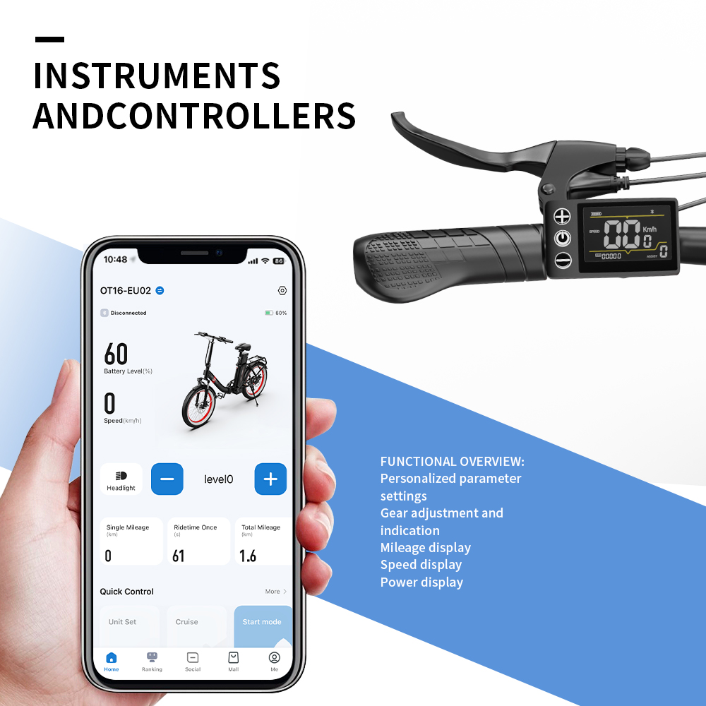 ONESPORT OT16 Upgraded Edition Electric Bike 20*3.0 inch Tires, 48V 17Ah Battery 25km/h Max Speed 3 Riding Modes 7-Speeds Disc Brakes - Black&Red