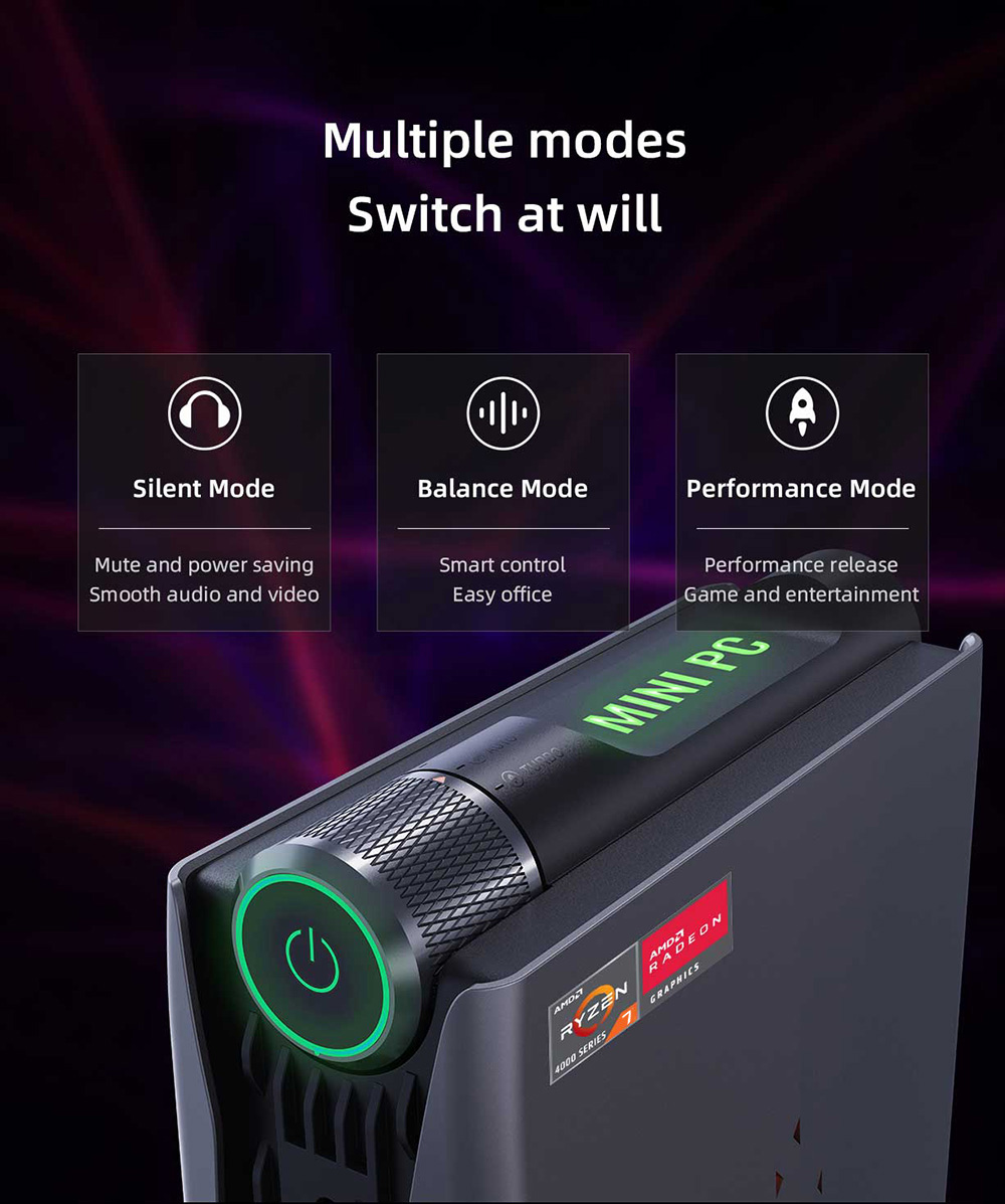 OUVIS AMR5 Mini-PC, AMD Ryzen 7 5800U 8 Kerne bis zu 4,4 GHz, 16 GB RAM 512 GB SSD, HDMI+DP+Type-C Dreifach-Display, WiFi 5 Bluetooth 5.0, 4*USB 3.0, 1*LAN, 1*Audio, Silent/Balance/Performance-Modi – EU-Stecker