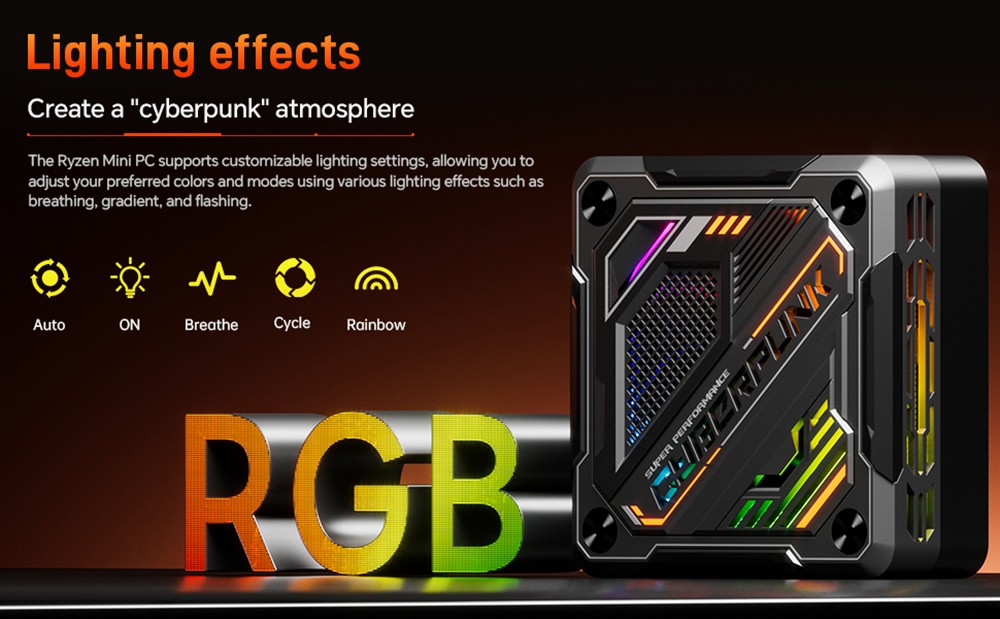 GOD57 Mini PC, AMD Ryzen 7 5700U 8 Cores Up to 4.3GHz, 32GB RAM 1TB SSD, WiFi 6 Bluetooth 5.2, HDMI/DP/Type-C 4K@60Hz Triple Display, 2*USB 3.2 2*USB 2.0, 1*1000M RJ45 1*2.5G RJ45, 1*3.5mm Headphone Jack, RGB Light, 65W Charging - EU Plug