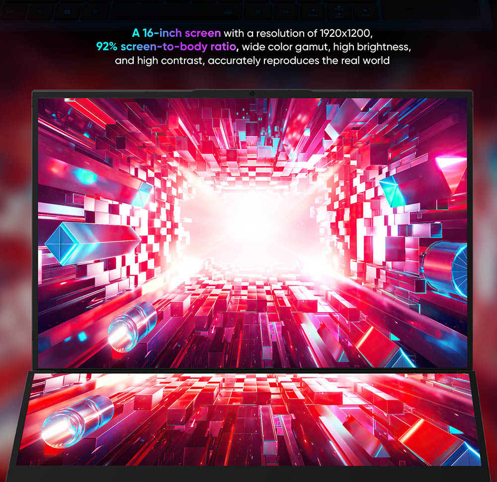 N-one NBook Fly Laptop, 16'' + 14'' Dual IPS Screen, Intel Core i7-10850H 6 Cores Up to 5.0 GHz, 16GB RAM 1TB SSD, Dual-band WiFi Bluetooth 4.2, 1*USB-C 3*USB3.0 1*HDMI 1*RJ45 1*Headphone Jack, 1MP Camera, Backlit Keyboard, 51WH Battery