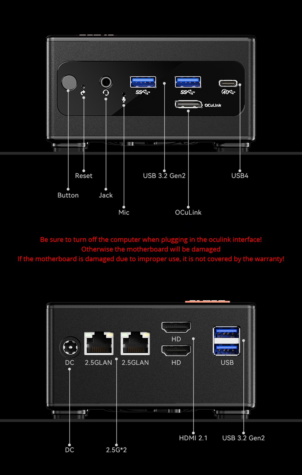 AOOSTAR GEM10 Mini PC, AMD Ryzen 7 6800H 8 Core Up to 4.7GHz, 32GB LPDDR5 RAM 1TB PCle 4.0 SSD, 2* HDMI 2.1 (4K) + USB 4 (8K) Triple Screen Display, Adjustable BIOS, WiFi 6 Bluetooth 5.2, Dual 2.5G LAN Ports, 2*USB3.2 2*USB2.0 1*Oculink