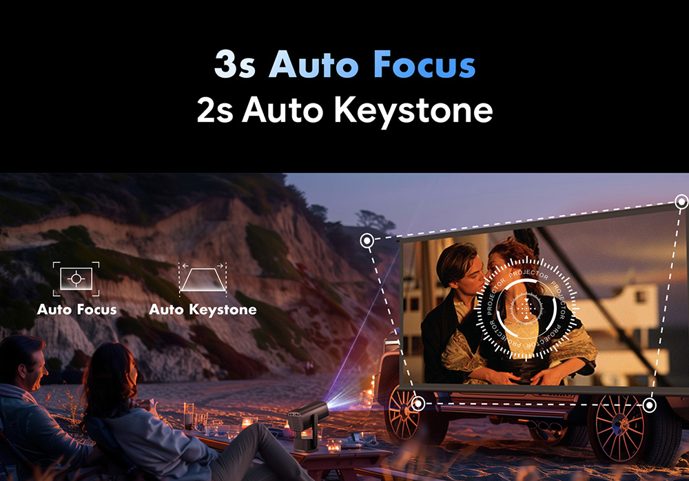 SkyEcho FreeONE Pro Built-in Battery Portable Projector, 5200mAh Battery for 2 Hours Playtime, 350 ANSI Lumens, Native 720P, 270° Gimbal Stand, Auto-Focus, Auto Keystone, Android OS - Black, US Plug