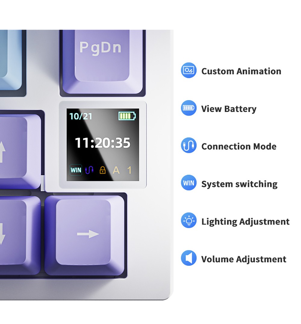 Ajazz AK820 Pro Gift Switch Mechanical Keyboard with TFT Smart Display, Three Connection Modes - Grey
