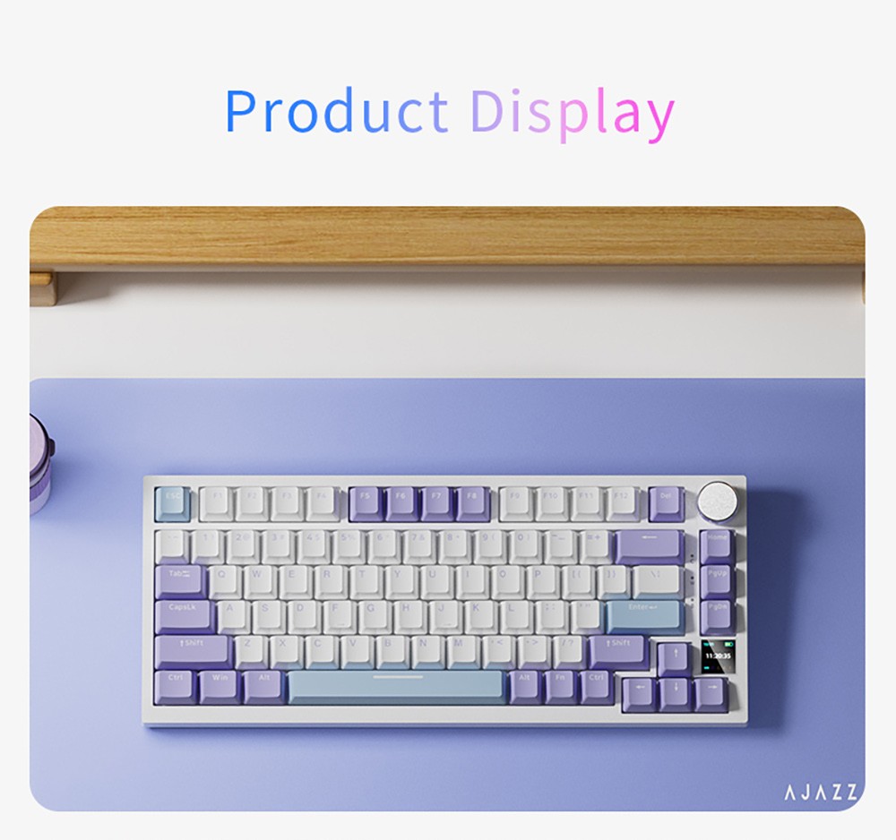 Ajazz AK820 Pro Gift Switch Mechanical Keyboard with TFT Smart Display, Three Connection Modes - Grey