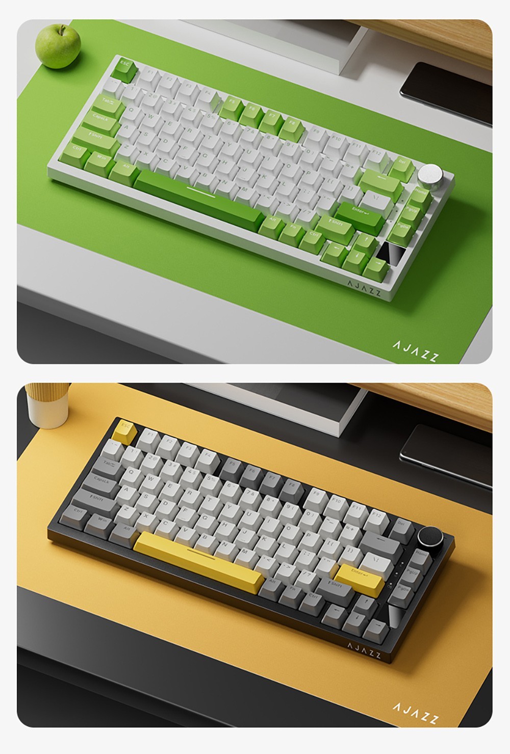 Ajazz AK820 Pro Gift Switch Mechanical Keyboard with TFT Smart Display, Three Connection Modes - Grey