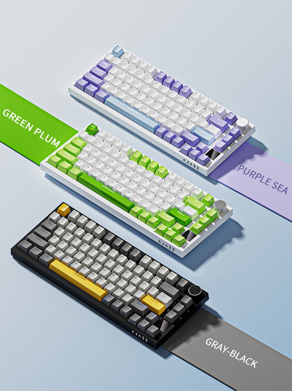 Ajazz AK820 Pro Gift Switch Mechanical Keyboard with TFT Smart Display, Three Connection Modes - Grey