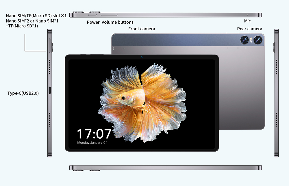 BMAX I11 Power Android 14 4G Tablet, 11'' 2000*1200 IPS Touchscreen, MediaTek Helio G99 8 Cores Max 2.2GHz, 20GB RAM (8GB +12GB Expansion) 256GB ROM, 2.4/5GHz WiFi Bluetooth 5.2, 8000mAh Battery 18W Fast Charging, GPS/Galileo/GLONASS/BDS