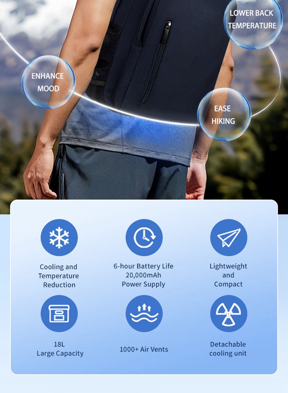 Cooling Air Conditioning Backpack - Navy Blue