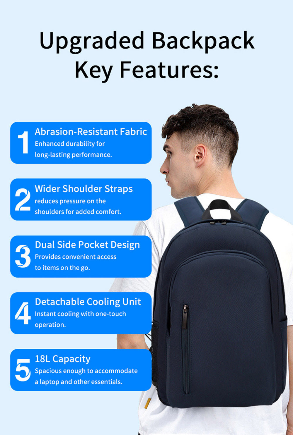 Cooling Air Conditioning Backpack - Navy Blue