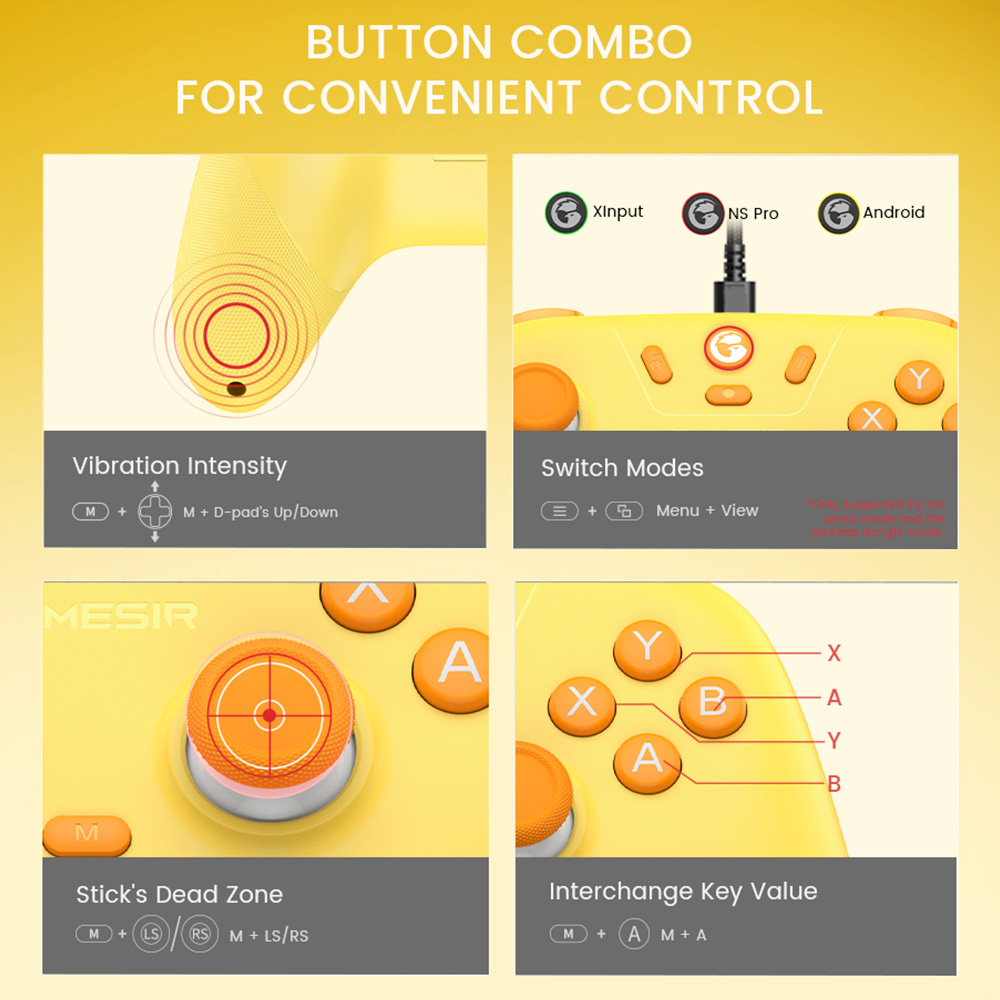 GameSir Nova Lite Wireless Game Controller, Tri-mode Connection, Compatible with PC / Steam / Android / iOS / Switch - Yellow