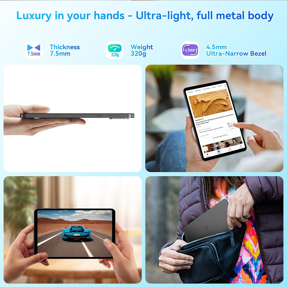 Headwolf FPad5 Android 14 Tablet, 8.4-inch 1920*1200 IPS Screen, Helio G99 8 Core Max 2.2GHz, 8GB RAM 128GB ROM, 2.4G/5G WiFi Bluetooth 5.0 Dual 4G LTE, 13MP+8MP Camera, Face Unlock, 5500mAh Battery, Widevine L1