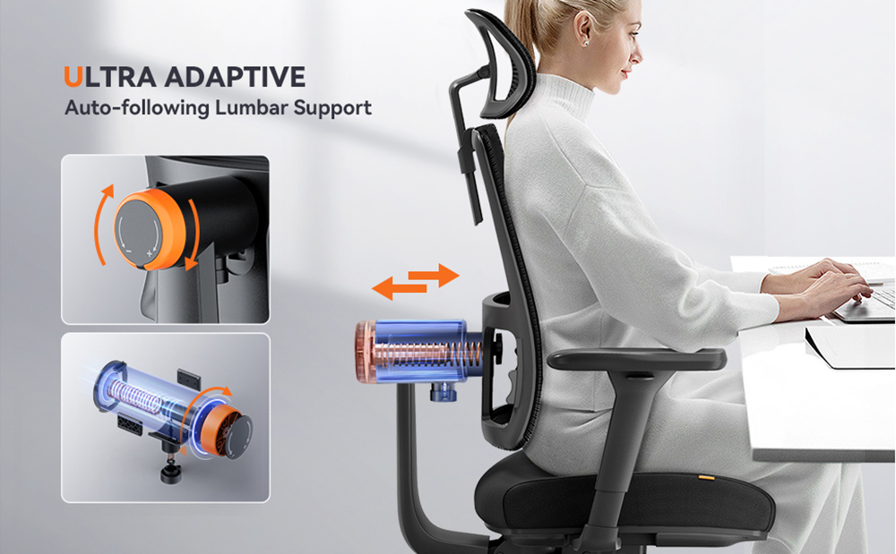 NEWTRAL MAGICH002 Ergonomic Office Chair, Auto-Following Backrest, Adaptive Lower Back Support, Adjustable Headrest Seat Depth, Black