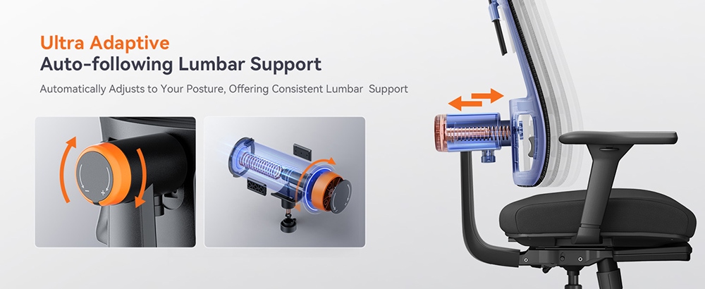 NEWTRAL MagicH-BP Ergonomic Office Chair with Footrest, Home Office Desk Chair with Auto-Following Lumbar Support, 4D Armrest, Seat Depth & Height Adjustable, 96°-136° Reclines