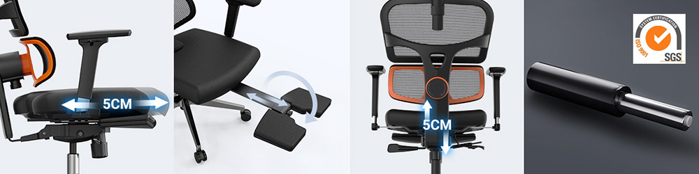 NEWTRAL NT002 Ergonomic Office Chair with Footrest & Adjustable Lumbar Support, High Back Desk Chair, Seat Depth Adjustment, Tilt Function, 4D Armrest Recliner Chair