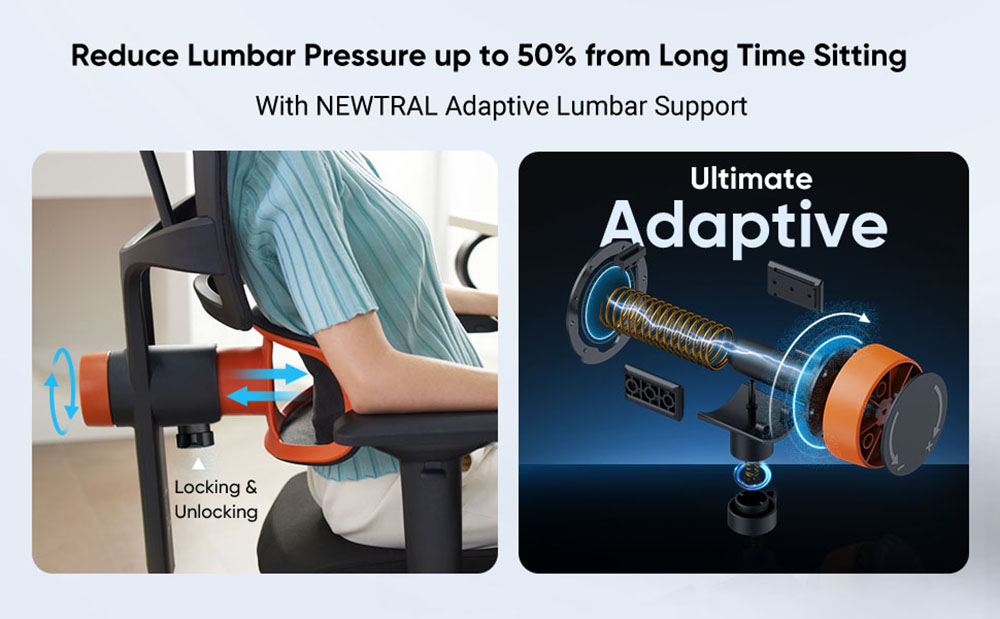 NEWTRAL NT002 Ergonomic Office Chair with Footrest & Adjustable Lumbar Support, High Back Desk Chair, Seat Depth Adjustment, Tilt Function, 4D Armrest Recliner Chair