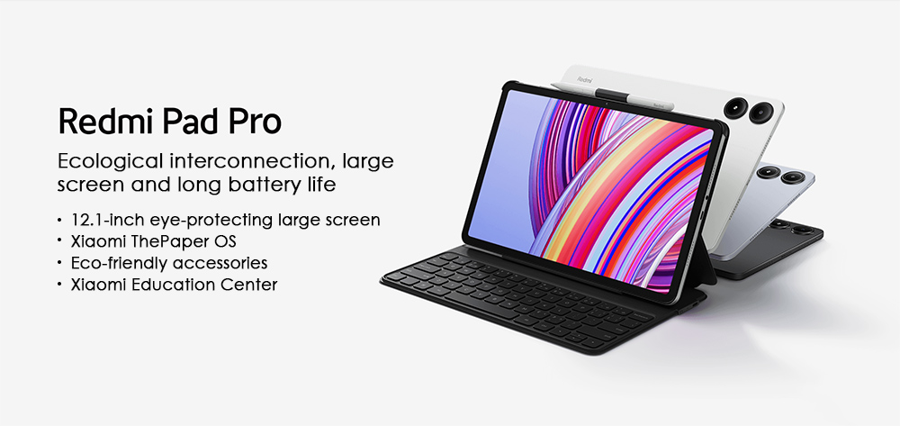 Redmi Pad Pro Tablet (CN Version) Keyboard Set, 12.1-inch 2560*1600 120Hz Screen, Snapdragon 7S 8 Cores 2.4GHz, 6GB RAM 128GB ROM, WiFi 6 Bluetooth5.2, 10000mAh Battery 33W Fast Charging, Android 14, 8MP+8MP Camera, Dolby Vision & Dolby Atmos - Grey