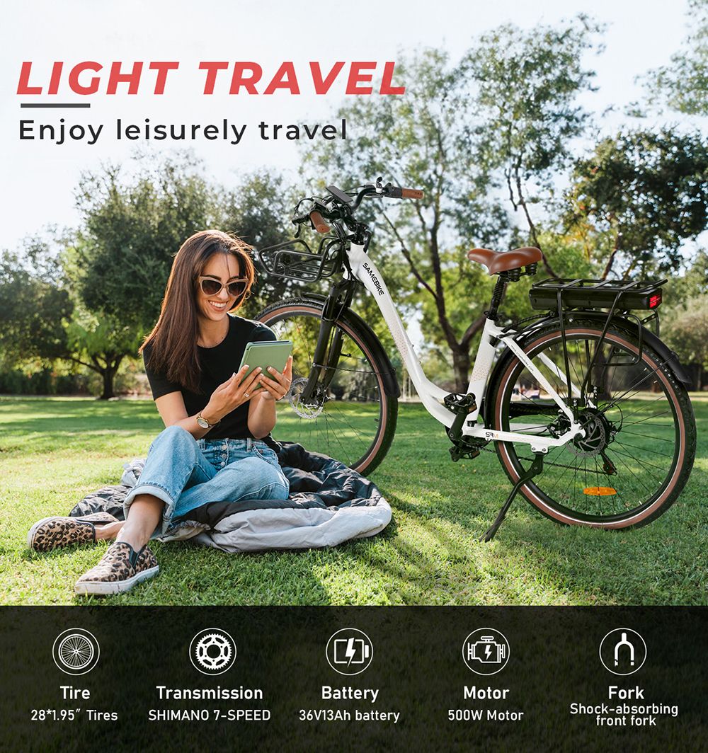 SAMEBIKE RS-A07 Electric Bike, 500W Motor, 36V 13Ah Battery, 2.8*1.95-inch Tire, 35km/h Max Speed, 80km Max Range, Triple Suspension, Mechanical Disc Brakes, Shimano 7-speed - Blue