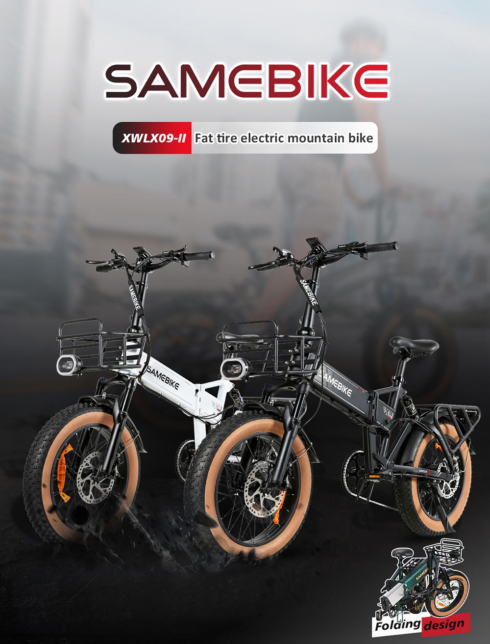 SAMEBIKE XWLX09-II Mountainbike, 1000-W-Motor, 48-V-15-Ah-Akku, 20 x 4 Zoll große Fat Tire-Reifen, 45 km/h Höchstgeschwindigkeit, 130 km maximale Reichweite, hydraulische Scheibenbremsen, Shimano 7-Gang-Schaltung – Schwarz