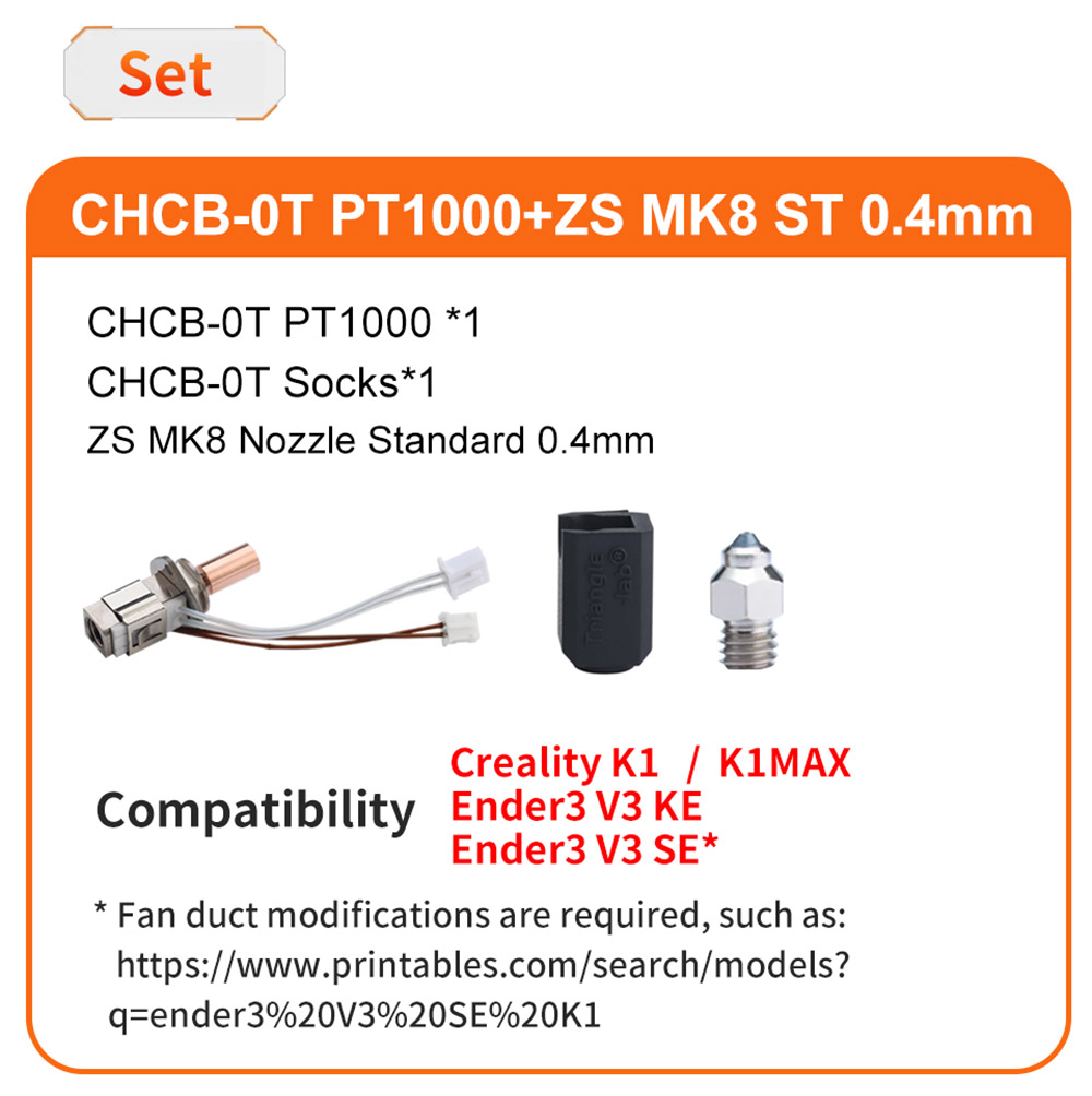Trianglelab PT1000 CHCB-OT Hotend Kit, with ZS MK8 ST 0.4mm Nozzle, for K1/K1 Max, Ender-3 V3 KE/Ender-3 V3 SE