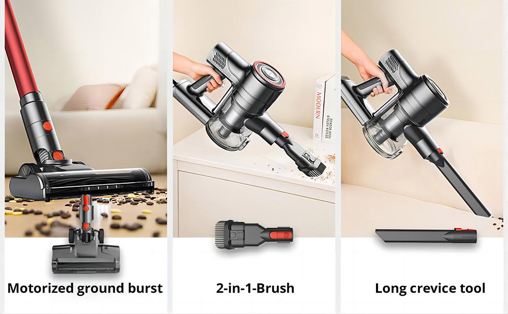 YISORA I8 Corded Vacuum Cleaner, 23kPa Powerful Suction, 0.8L Dust Cup, 6m Long Cord, 4 LED Headlights, Self-standing, Red