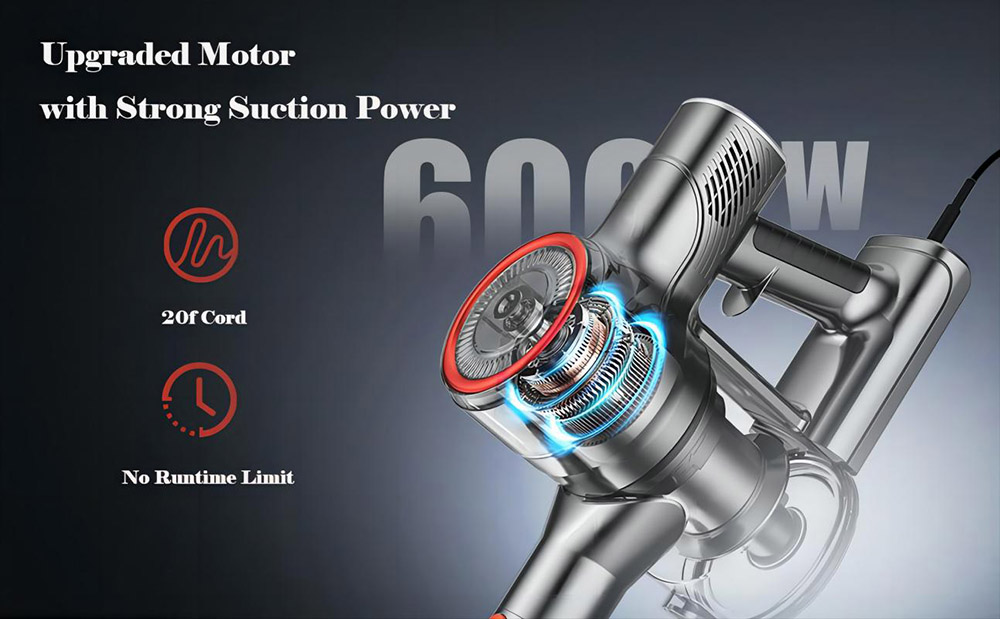 YISORA I8 Corded Vacuum Cleaner, 23kPa Powerful Suction, 0.8L Dust Cup, 6m Long Cord, 4 LED Headlights, Self-standing, Red