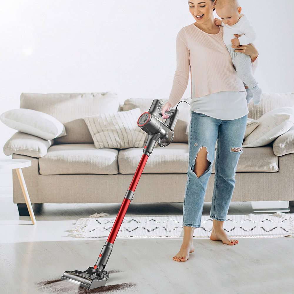 YISORA I8 Corded Vacuum Cleaner, 23kPa Powerful Suction, 0.8L Dust Cup, 6m Long Cord, 4 LED Headlights, Self-standing, Red